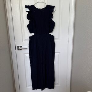 New York & Company Navy Eyelet Jumpsuit